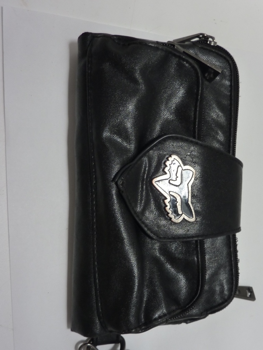 Fox Racing VINTAGE Black Faux Leather TRAVEL WRISTLET Wallet with Metal Emblem - Picture 3 of 11
